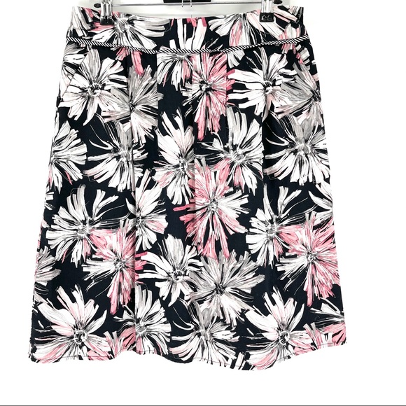 Liz Claiborne Skirt 6 Black Pink White Floral Flare Pleated - Picture 1 of 7